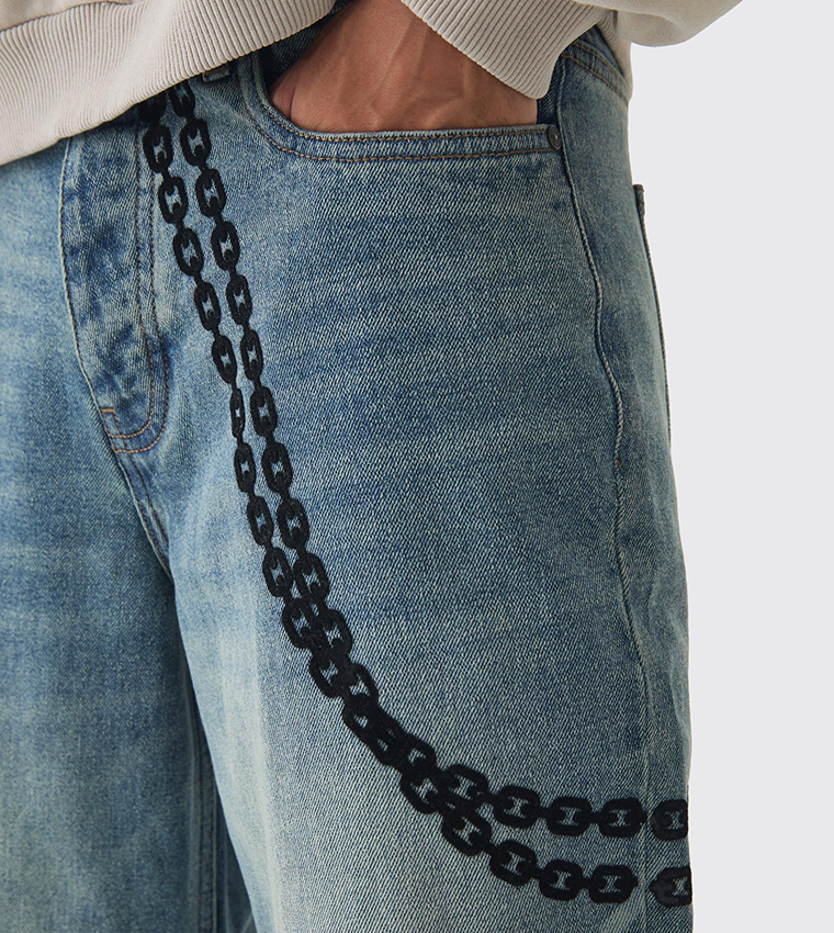 Rigid Laser Print Lightning Baggy Jeans