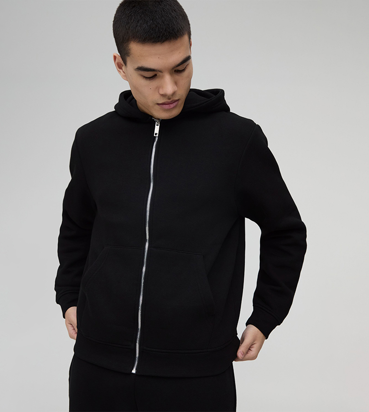Solid Zip-Through Hooded Jacket