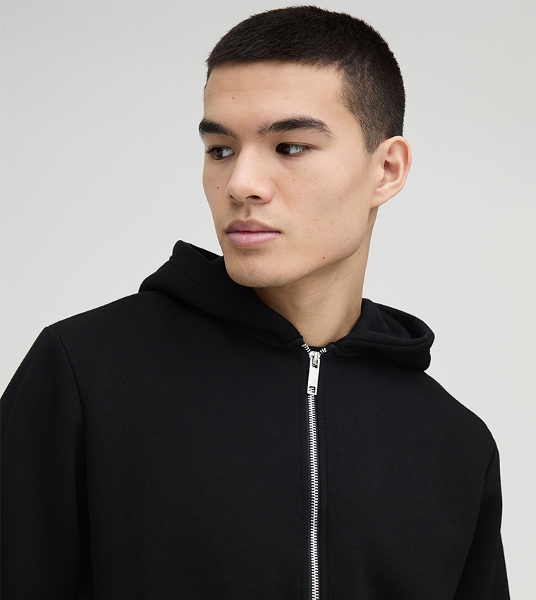 Solid Zip-Through Hooded Jacket