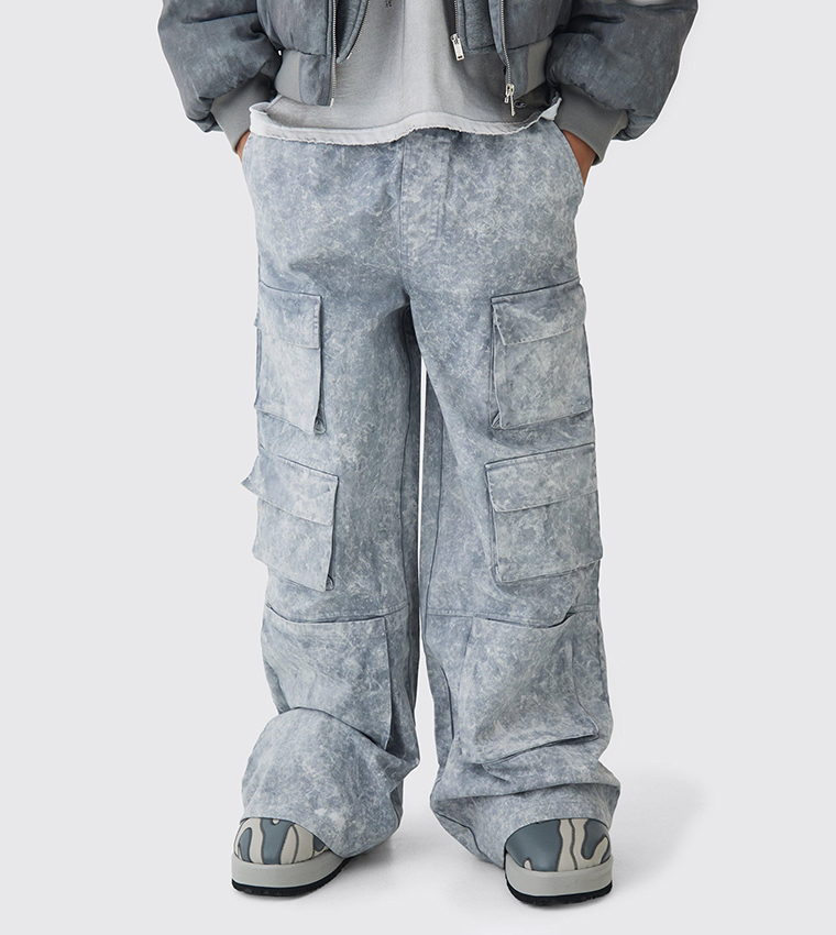 Washed Baggy Fit Cargo Trousers