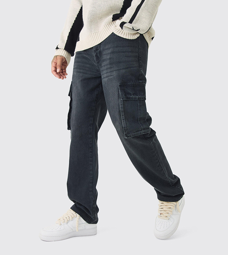 Buy BoohooMAN Tall Rigid Cargo Straight Fit Jeans In Black