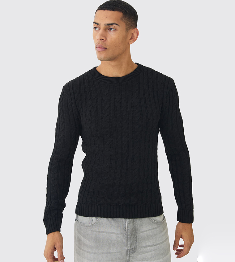 Cable Knit Sweater Boohoo Man Jumper Buy BoohooMAN Muscle Fit