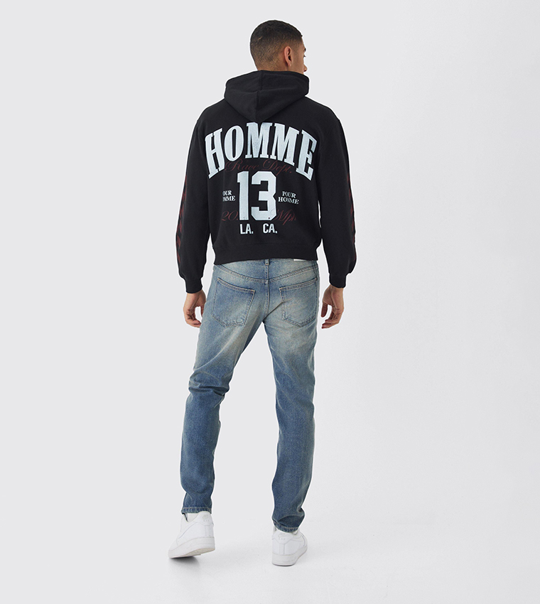 Rigid Cross Embroidered Slim Fit Jeans