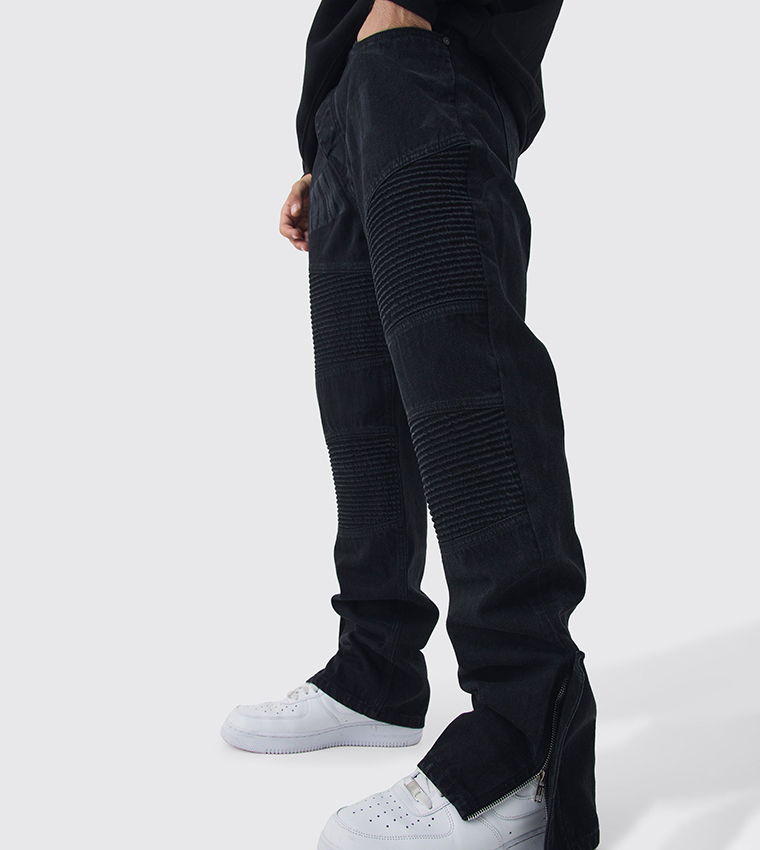 Buy BoohooMAN Moto Star Laser Print Straight Fit Jeans In Black