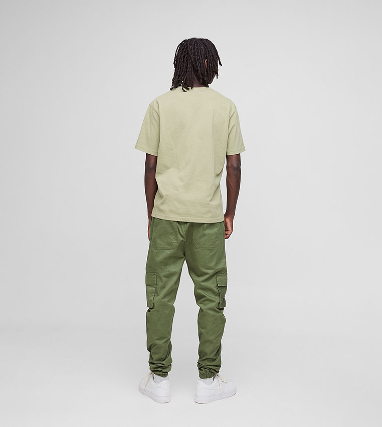 Elasticated Waist Cuffed Skinny Fit Cargo Trousers