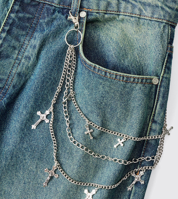 Layered Cross Jean Chain In Silver