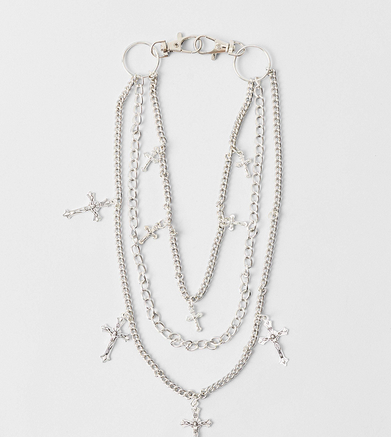 Layered Cross Jean Chain In Silver