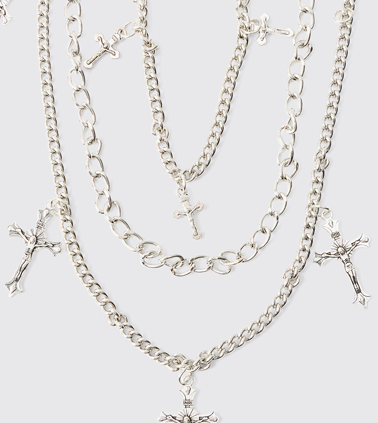 Layered Cross Jean Chain In Silver