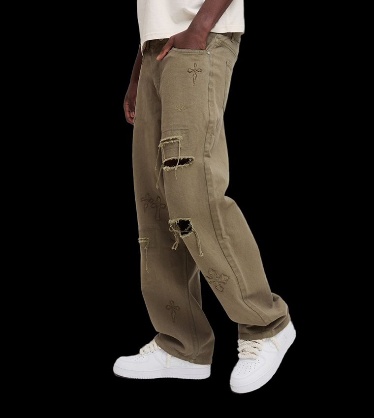 Rigid Cross Appliqued Relaxed Fit Jeans