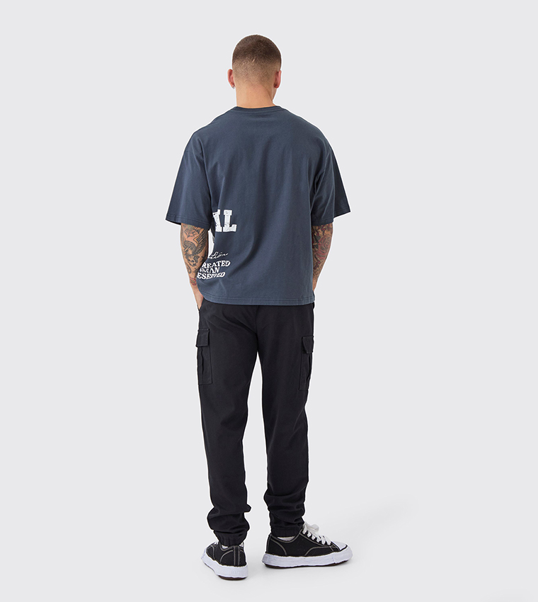 Slim Fit Elastic Waist Woven Tab Cuffed Cargo Trousers
