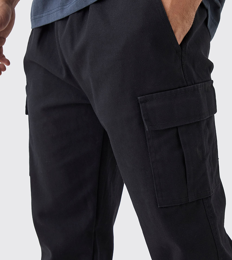 Slim Fit Elastic Waist Woven Tab Cuffed Cargo Trousers