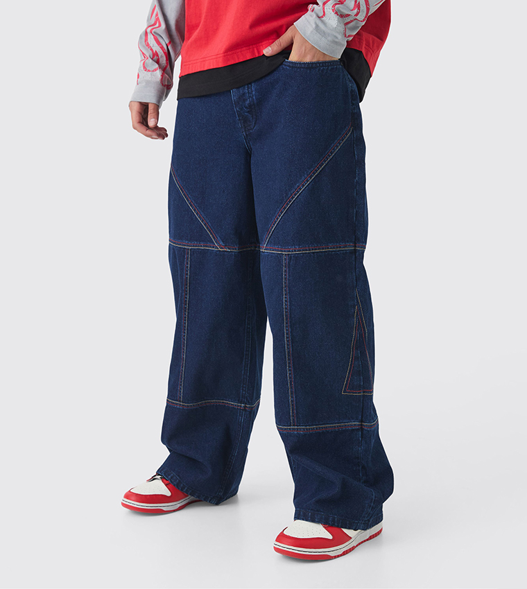 Rigid Contrast Stitch Baggy Jeans