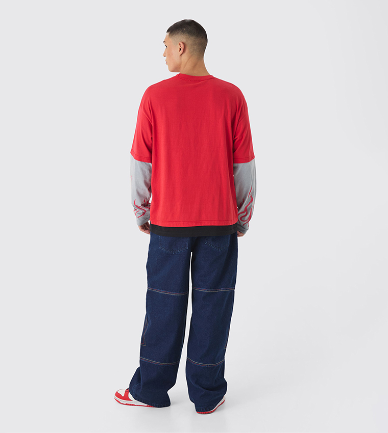 Rigid Contrast Stitch Baggy Jeans