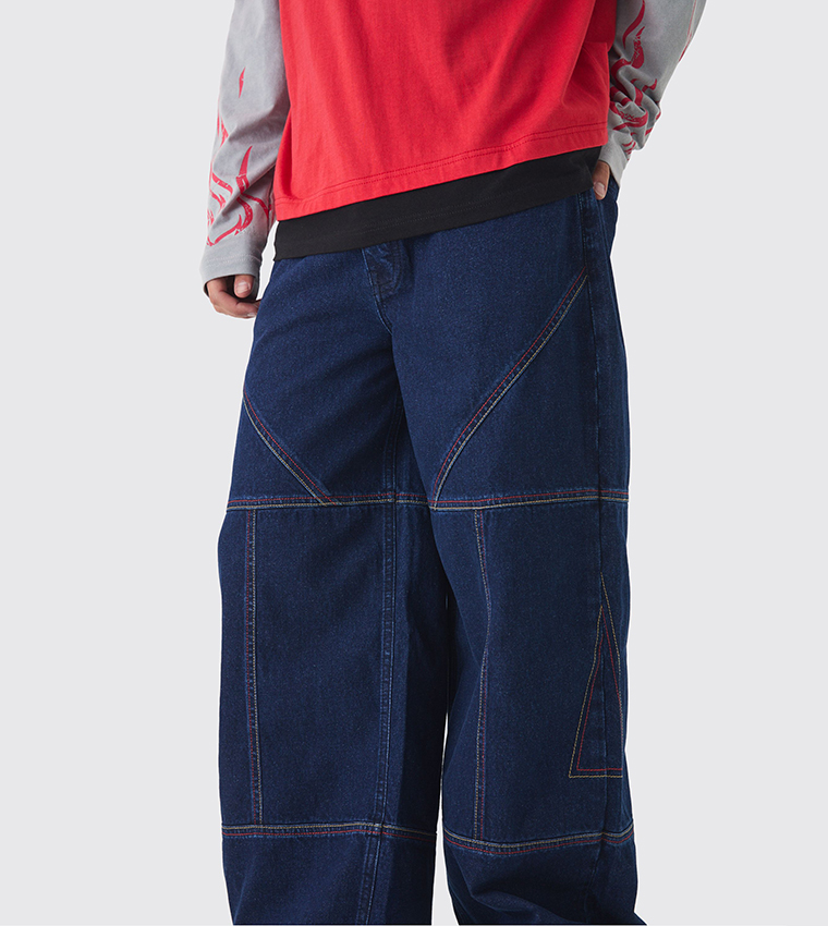 Rigid Contrast Stitch Baggy Jeans