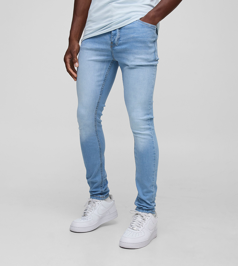 Buy BoohooMAN Washed Stretch Skinny Fit Jeans In Blue 6thStreet