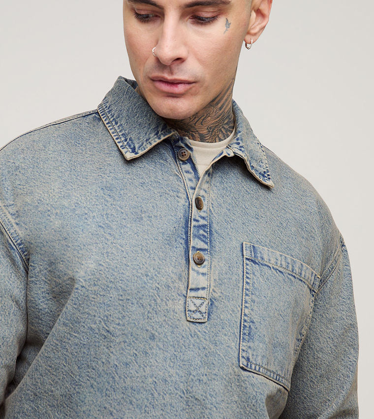 Tall Oversized Denim Rugby Shirt