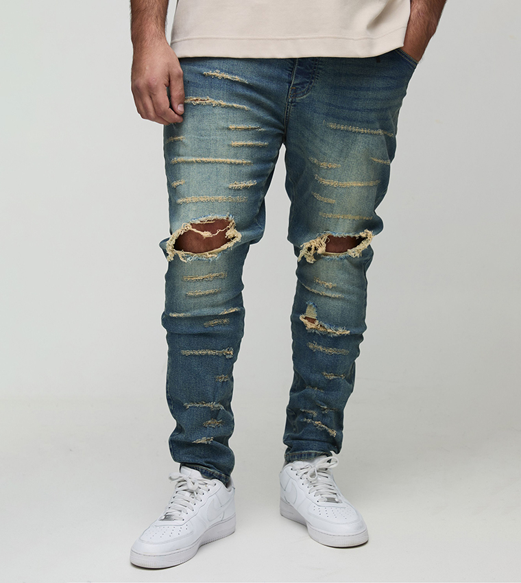 Plus & Tall Extreme Ripped Busted Knee Skinny Fit Jeans