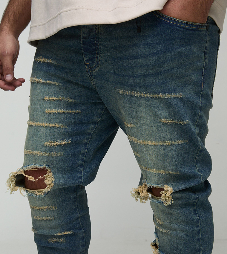 Plus & Tall Extreme Ripped Busted Knee Skinny Fit Jeans
