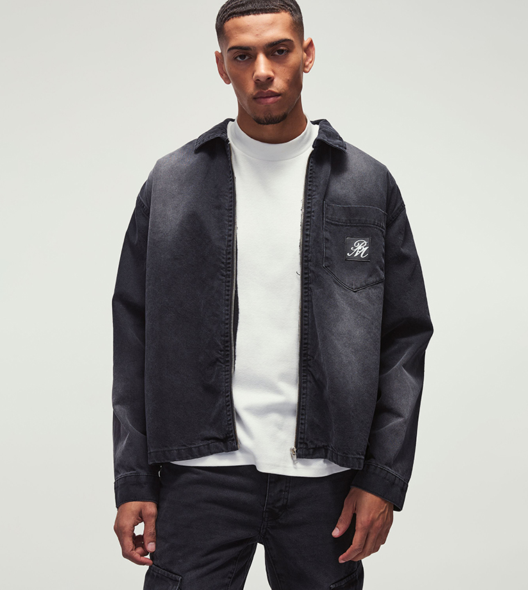 Zip-Through Smart Oversized Denim Shirt
