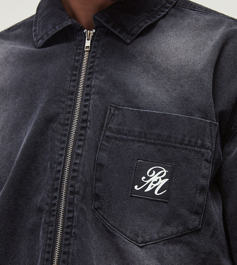 Zip-Through Smart Oversized Denim Shirt
