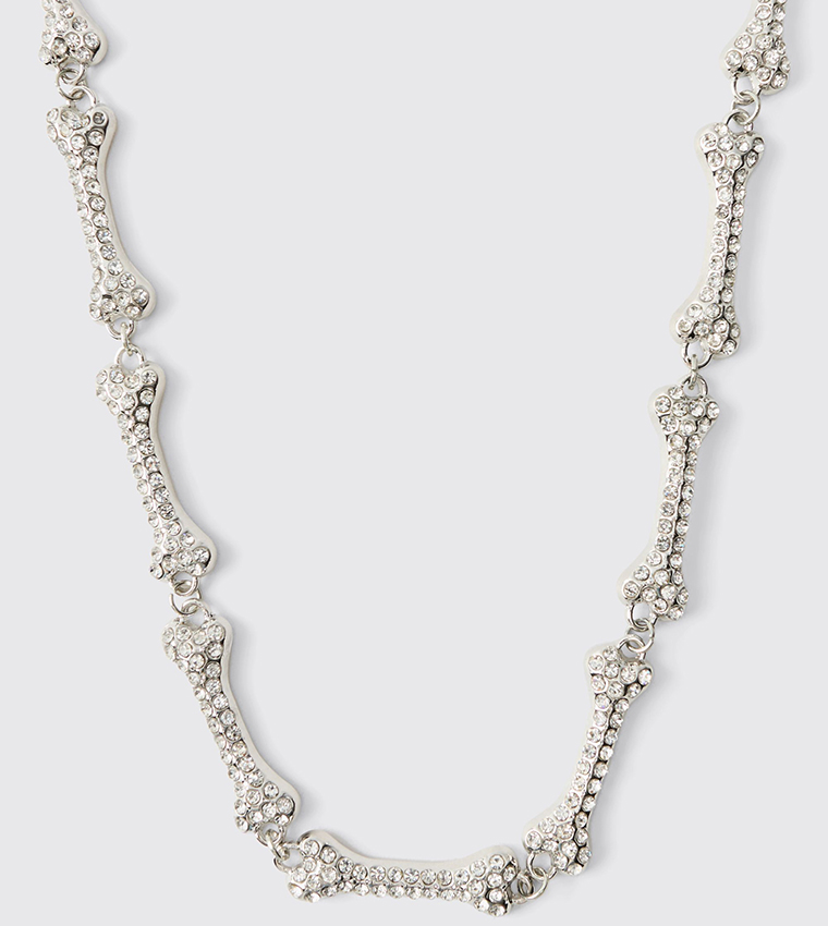 Embellished Out Silver Bone Necklace