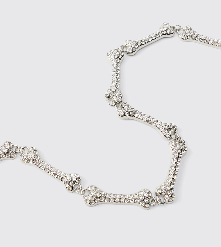 Embellished Out Silver Bone Necklace
