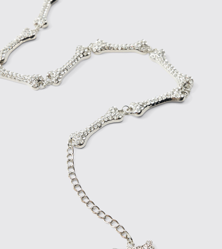 Embellished Out Silver Bone Necklace