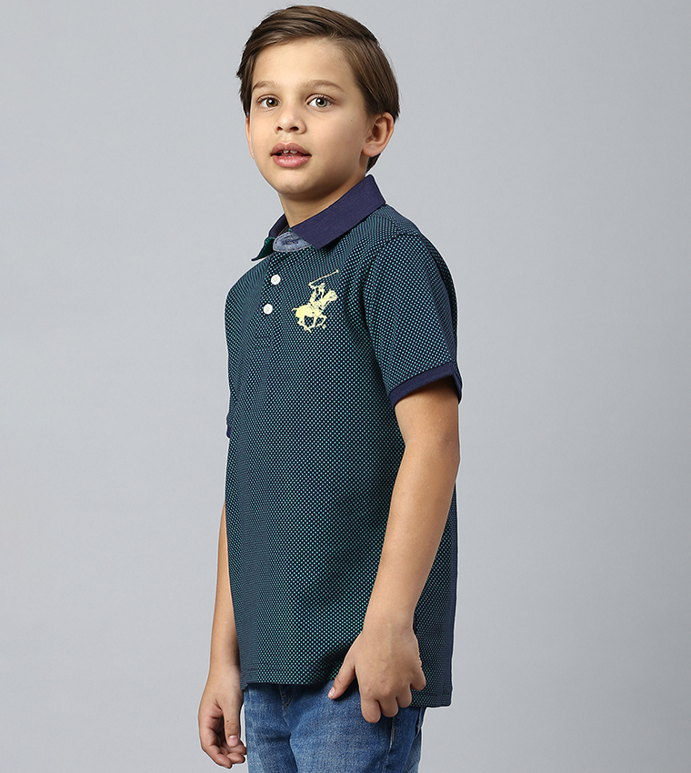 تيشيرت بولو منقط بأكمام قصيرة 