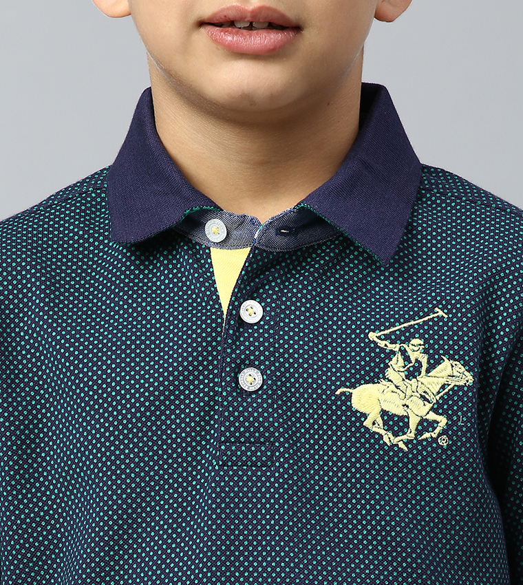 تيشيرت بولو منقط بأكمام قصيرة 