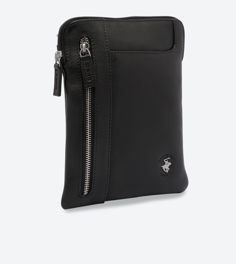 Top And Front Zip Closure Shoulder Strap Details Messenger Bag - Black