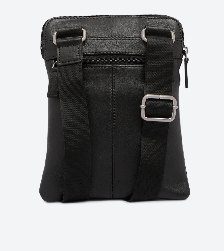 Top And Front Zip Closure Shoulder Strap Details Messenger Bag - Black