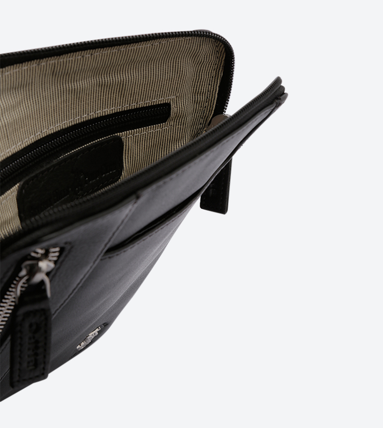 Top And Front Zip Closure Shoulder Strap Details Messenger Bag - Black