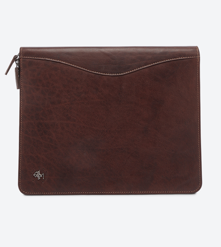 Zip Around Details Document Folder - Brown