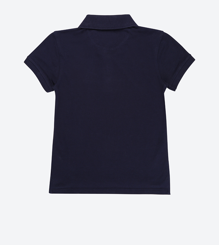 3-Button Placket Short Sleeve Polo Shirt - Navy BP-G2885