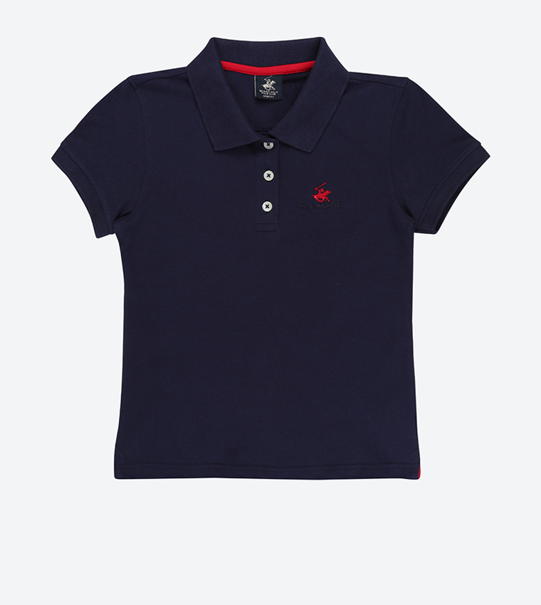 3-Button Placket Short Sleeve Polo Shirt - Navy BP-G2885