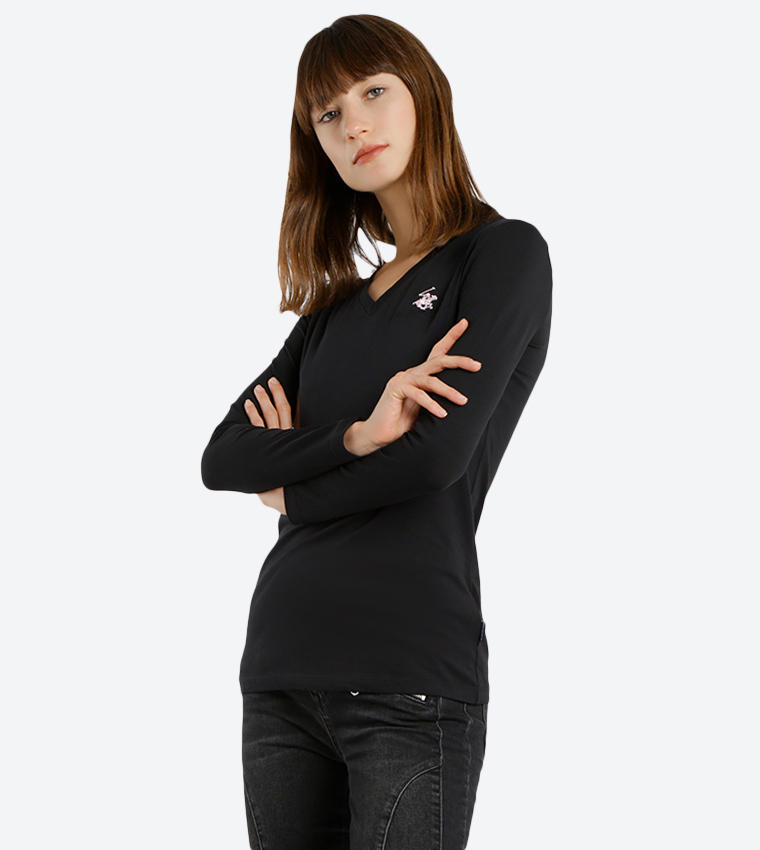 V-Neck Long Sleeve T-Shirt - Black BP L1368