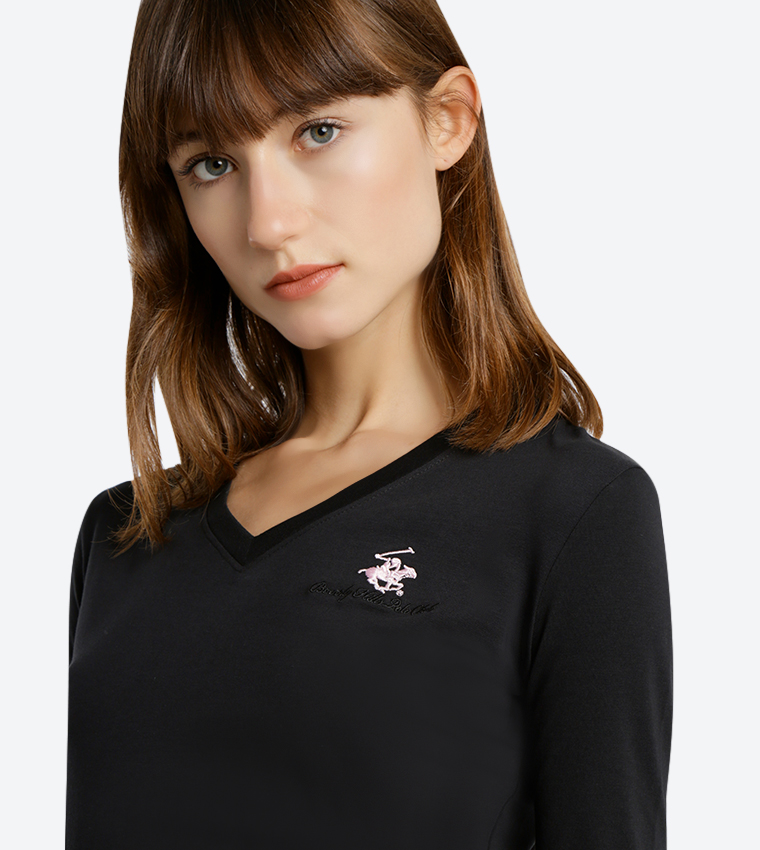 V-Neck Long Sleeve T-Shirt - Black BP L1368