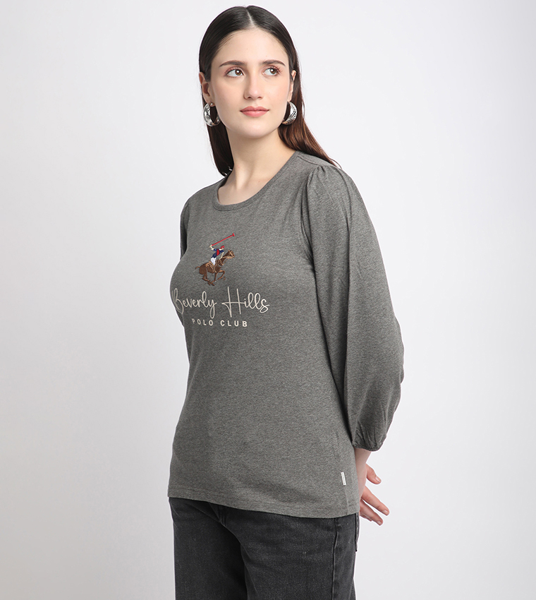 Logo Printed Puff Sleeves Top