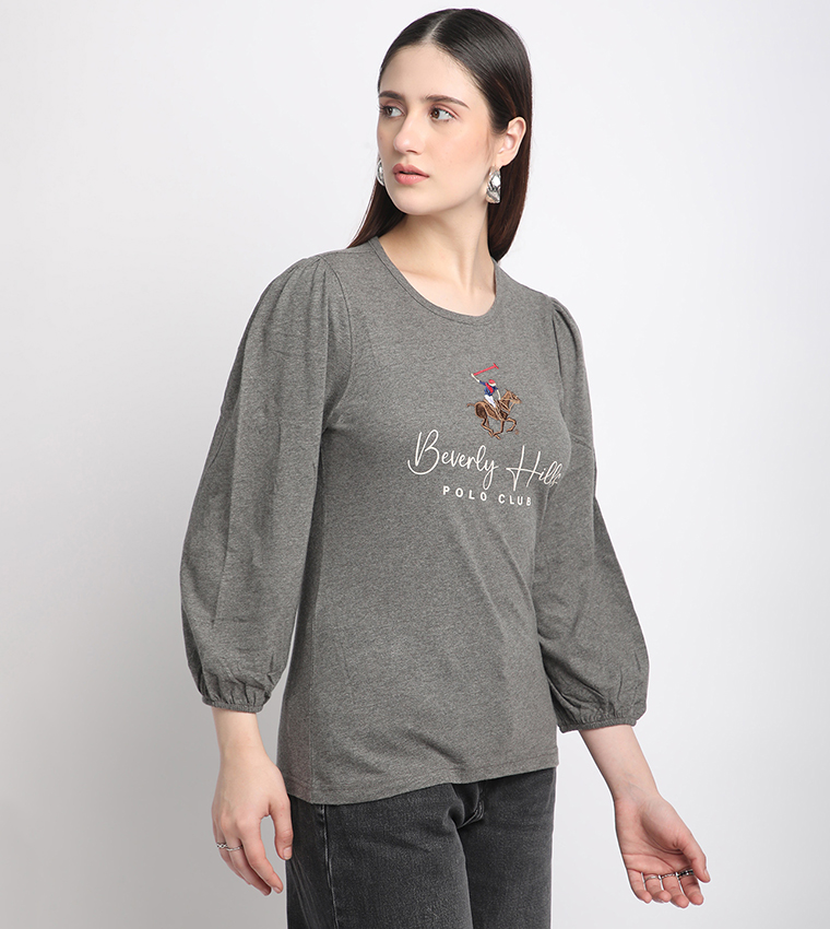 Logo Printed Puff Sleeves Top