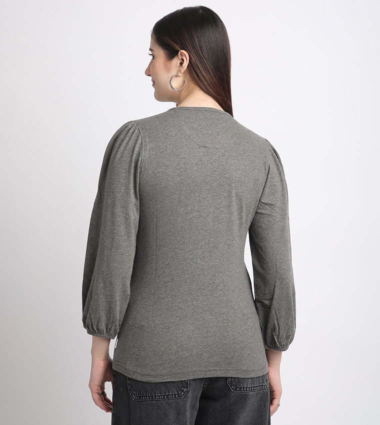 Logo Printed Puff Sleeves Top