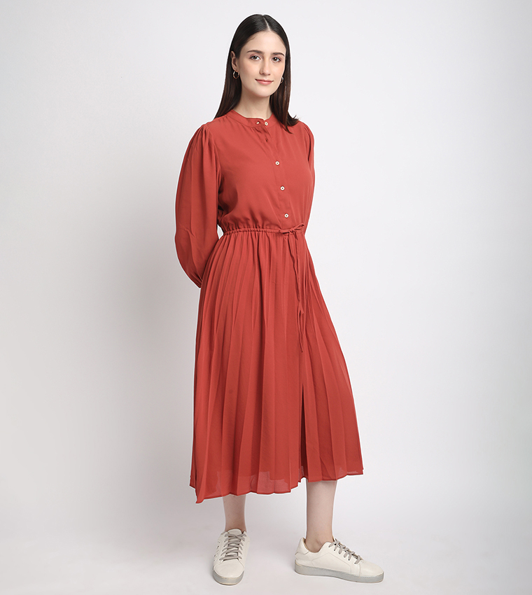 Tie-Waist 3/4 Sleeves Midi Dress