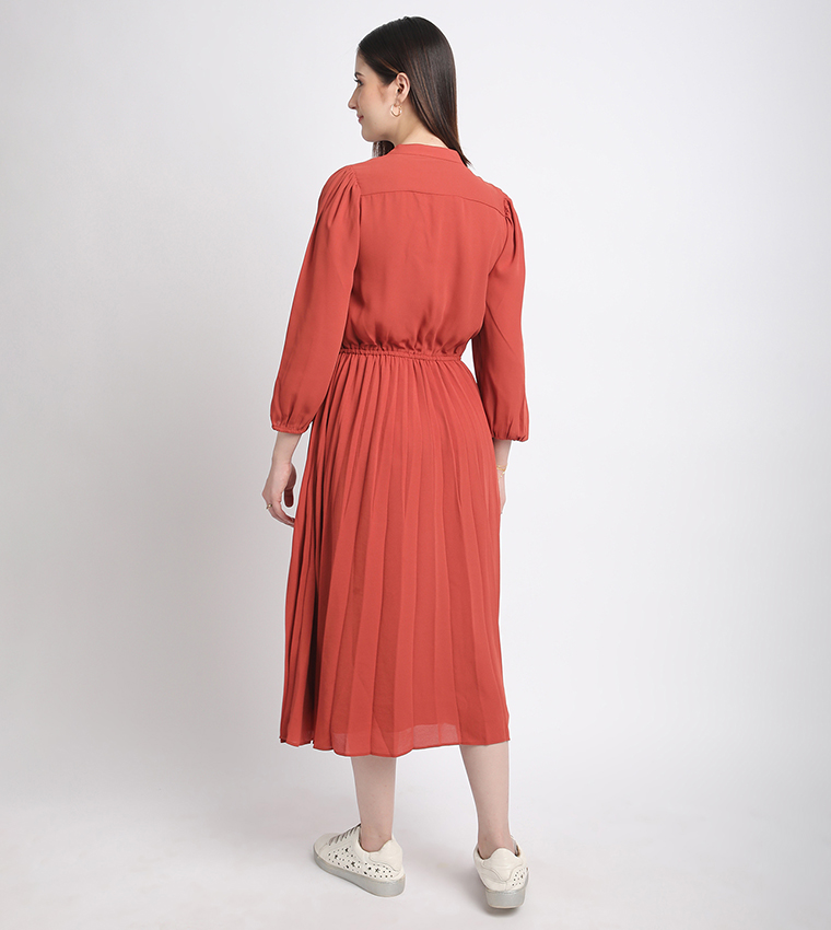 Tie-Waist 3/4 Sleeves Midi Dress