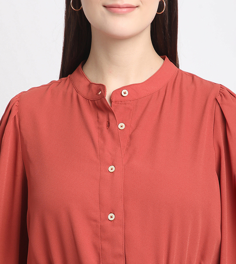 Tie-Waist 3/4 Sleeves Midi Dress