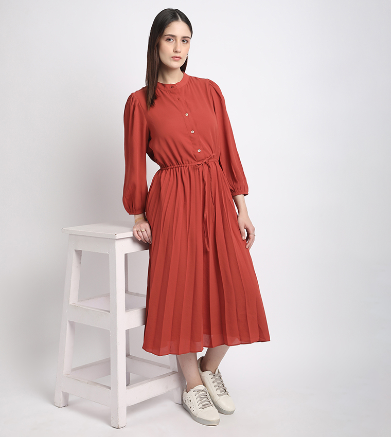 Tie-Waist 3/4 Sleeves Midi Dress