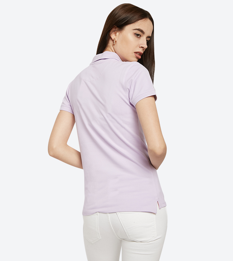 3-Button Placket Ribbed Collar Short Sleeves Polo T-Shirt