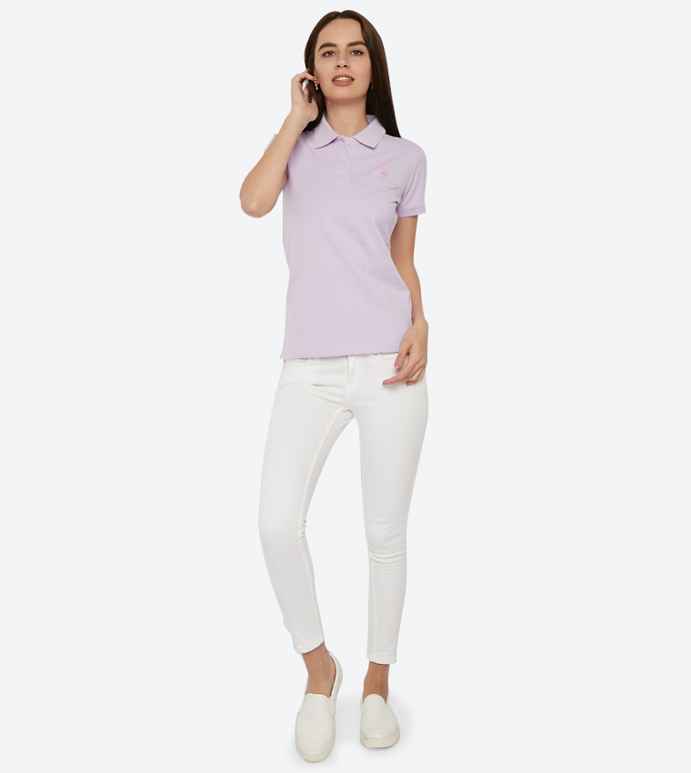 3-Button Placket Ribbed Collar Short Sleeves Polo T-Shirt