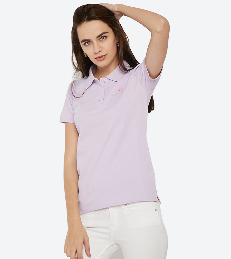 3-Button Placket Ribbed Collar Short Sleeves Polo T-Shirt