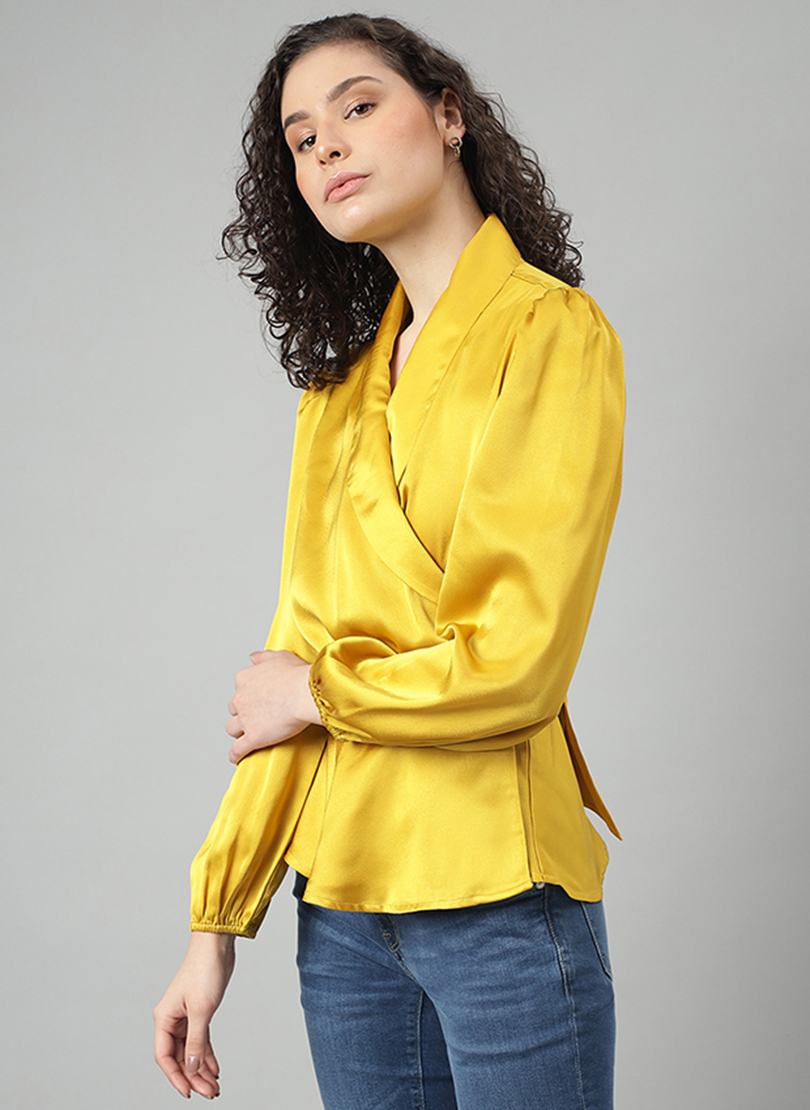 Solid Bishop Sleeves Wrap Top