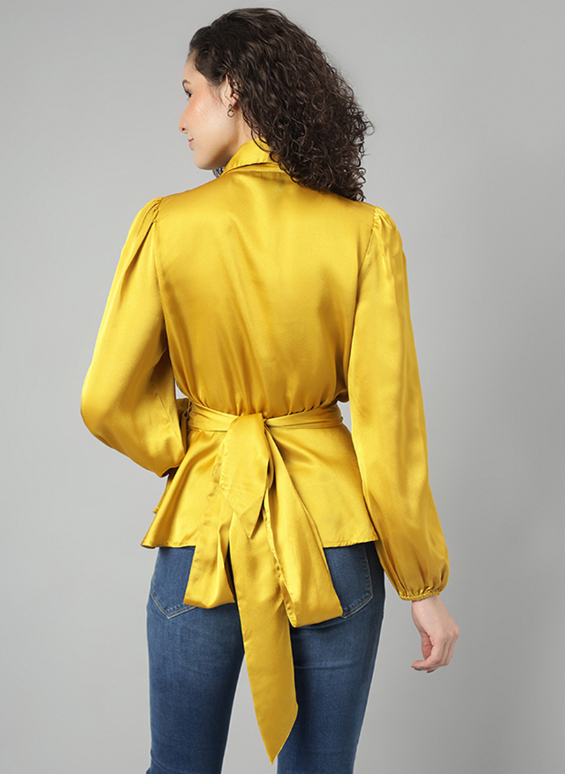 Solid Bishop Sleeves Wrap Top