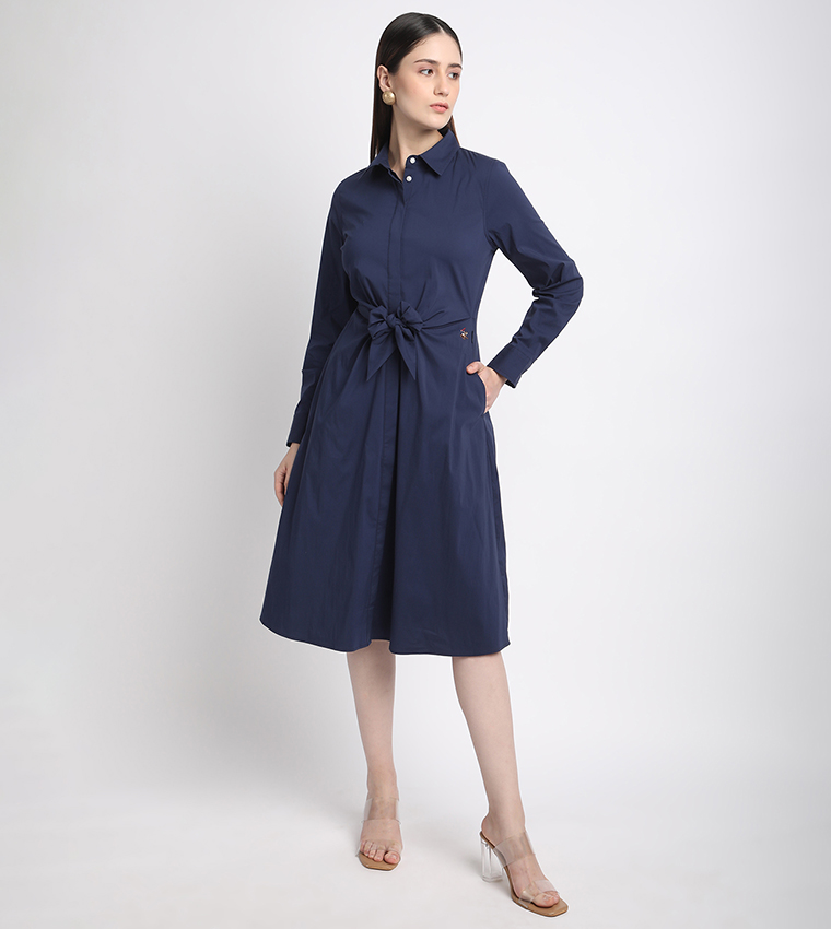 Bow Detail Long Sleeves Shirt Dress